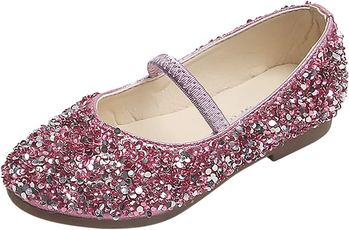 EnJoCho Baby Cute Girls Dress Shoes Shoes for Girls Comfortable PU Flats School Shoes for Mary Jane (Pink-b#wer, 7.5-8 Years)
