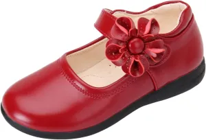 EnJoCho Baby Cute Girls Dress Shoes Shoes for Girls Comfortable PU Flats School Shoes for Mary Jane (Red-a#wer, 3.5-4 Years)