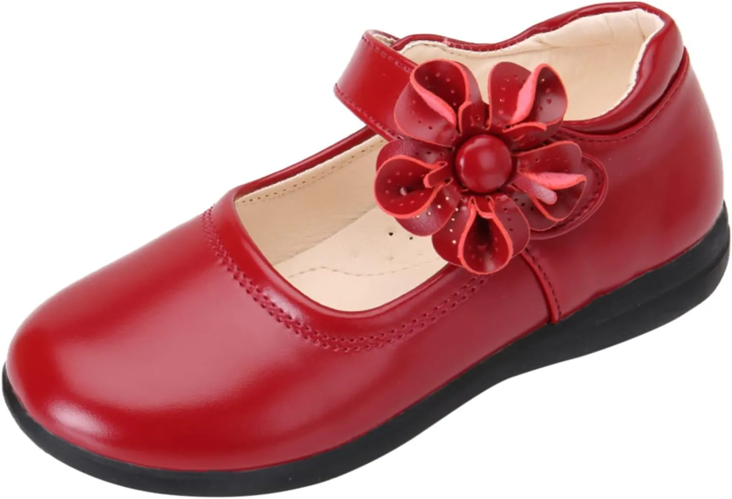 EnJoCho Baby Cute Girls Dress Shoes Shoes for Girls Comfortable PU Flats School Shoes for Mary Jane (Red-a#wer, 3.5-4 Years)