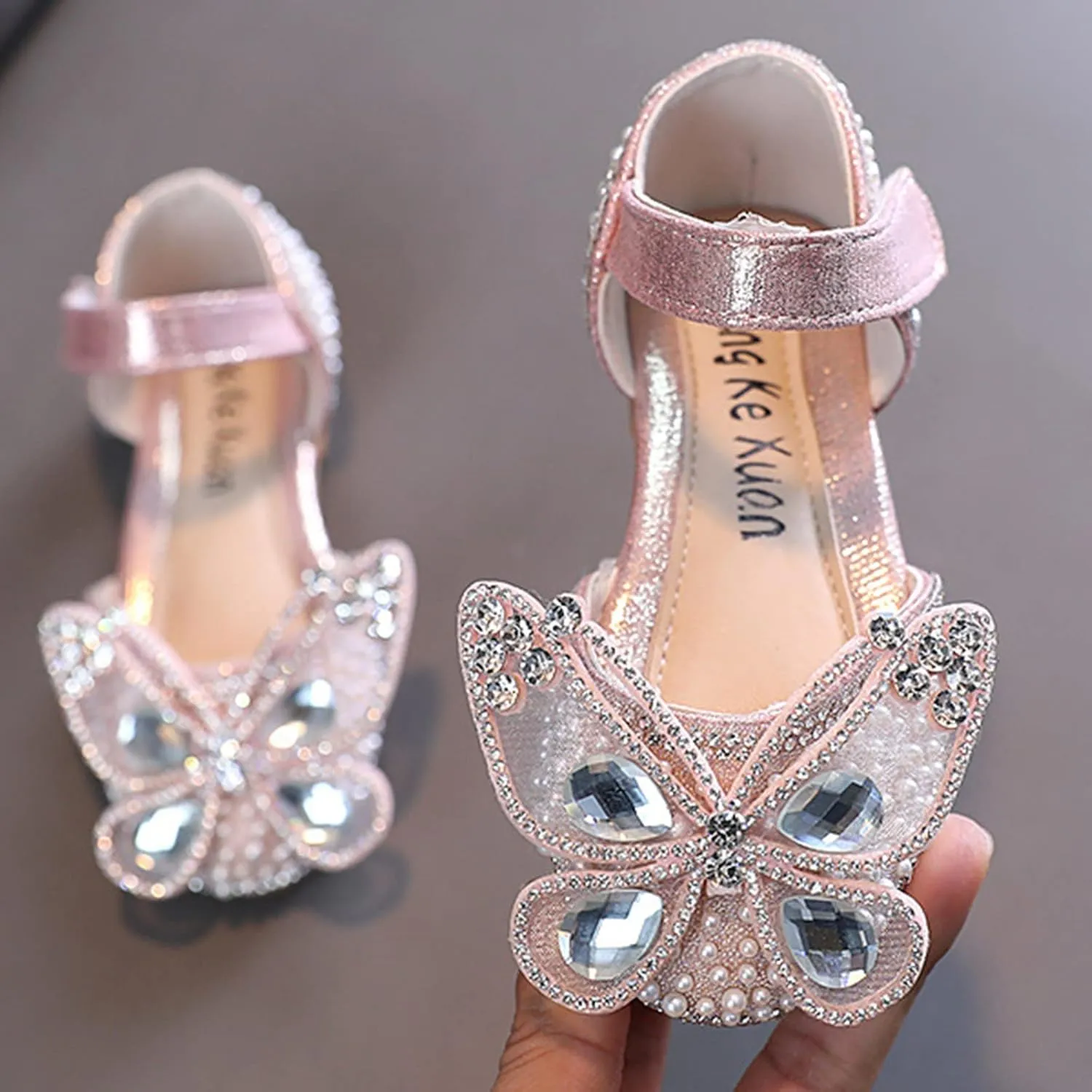 EnJoCho Baby Solid Color Shoes Fashion Spring Summer Girls Dress Dance Show Princess Shoes Pearl Rhinestone Mesh Sandals