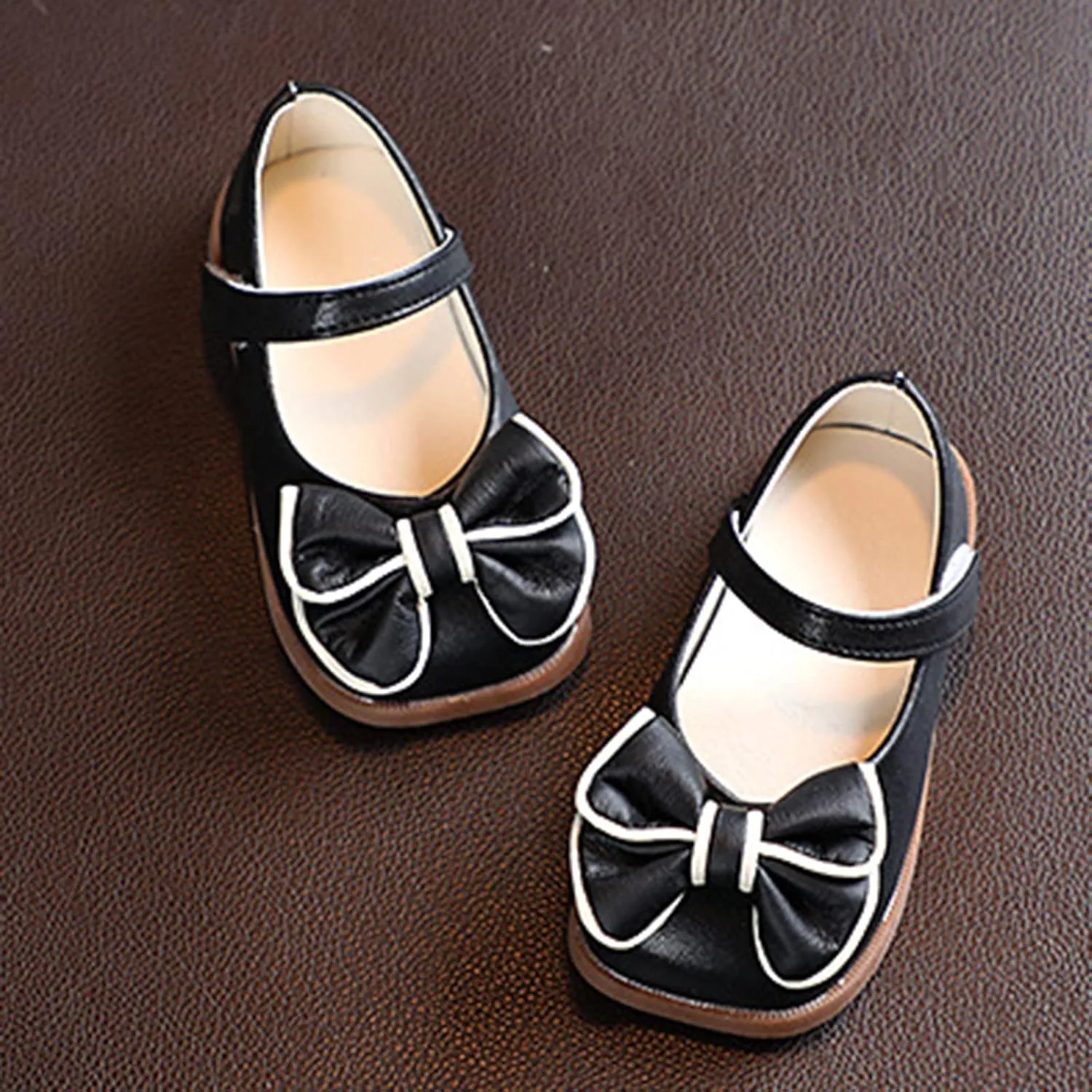 EnJoCho Children Tennis Shoes Girls Sandals Children Shoes Bow Hook Loop Princess Shoes Artificial Leather Dance Shoes (Black, 3.5 Years)