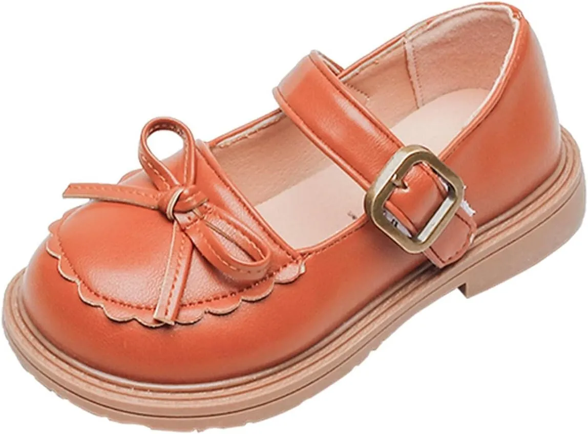 EnJoCho Girls Fashion Shoes Girls Leather Bow Design Soft Round Toe Princess Dress Flat Shoes(Toddler/Little Kid/Big Kids