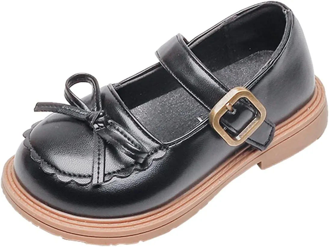 EnJoCho Girls Fashion Shoes Girls Leather Bow Design Soft Round Toe Princess Dress Flat Shoes(Toddler/Little Kid/Big Kids