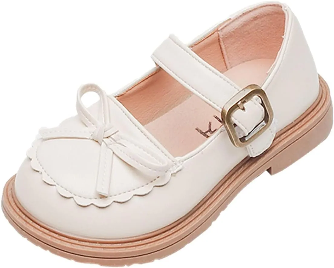 EnJoCho Girls Fashion Shoes Girls Leather Bow Design Soft Round Toe Princess Dress Flat Shoes(Toddler/Little Kid/Big Kids