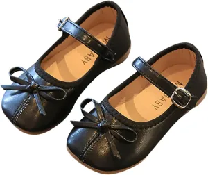 EnJoCho Girls Tennis Shoes Summer and Autumn Girls Boots Cute Flat Solid Color Bow Buckle Casual and Comfortable (Black, 22)