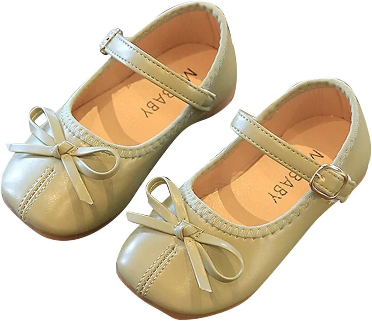 EnJoCho Girls Tennis Shoes Summer and Autumn Girls Boots Cute Flat Solid Color Bow Buckle Casual and Comfortable (Green, 21)