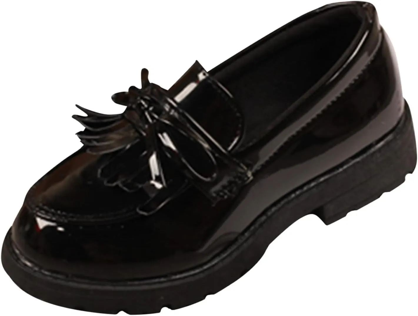 EnJoCho Running Shoes for Toddler Girls Slip On Leather Loafer Tassel Bow Flats School Dress Shoes for Girls (Black, 24)