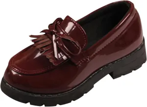 EnJoCho Running Shoes for Toddler Girls Slip On Leather Loafer Tassel Bow Flats School Dress Shoes for Girls (Wine, 24)