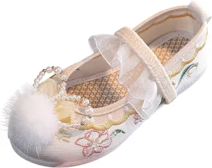 EnJoCho Toddler Comfortable Shoes Girls Flat Bottomed Embroidered Sandals Fashionable Antique Children Performance Shoes