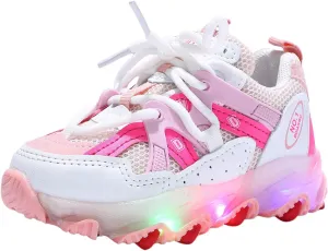 EnJoCho Toddler Girls Light Up Shoes Sneakers 1-7Years Baby Boys Letter Led Light Luminous Running Sport Boots Shoes (Pink-02#A, 3-3.5Years)