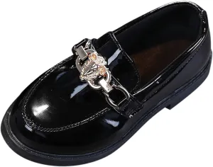 EnJoCho Toddler Single Shoes Girls Slip On Leather Shoes Loafer Rhinestone Decoration Flats School Dress Shoes for Children