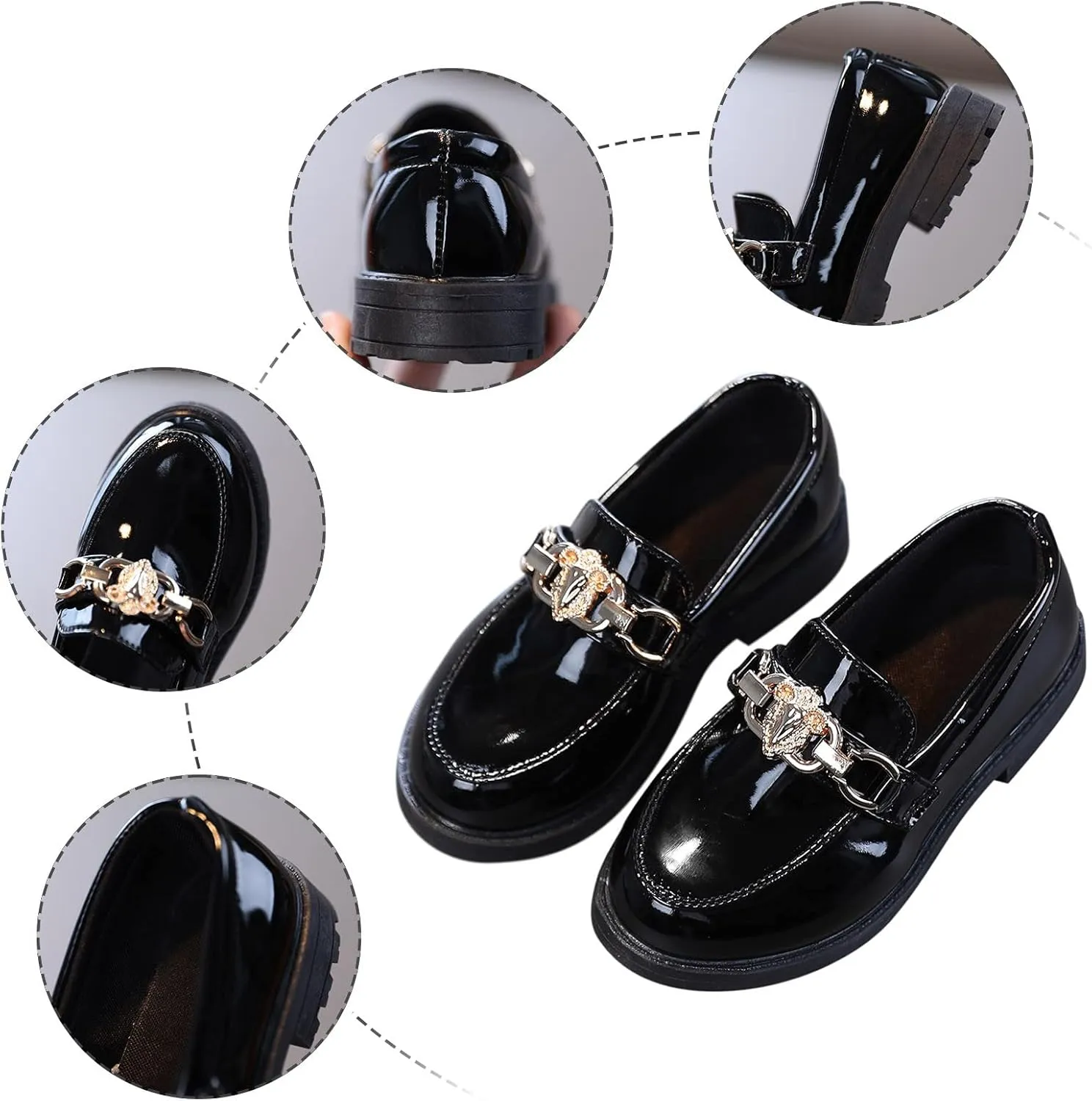 EnJoCho Toddler Single Shoes Girls Slip On Leather Shoes Loafer Rhinestone Decoration Flats School Dress Shoes for Children