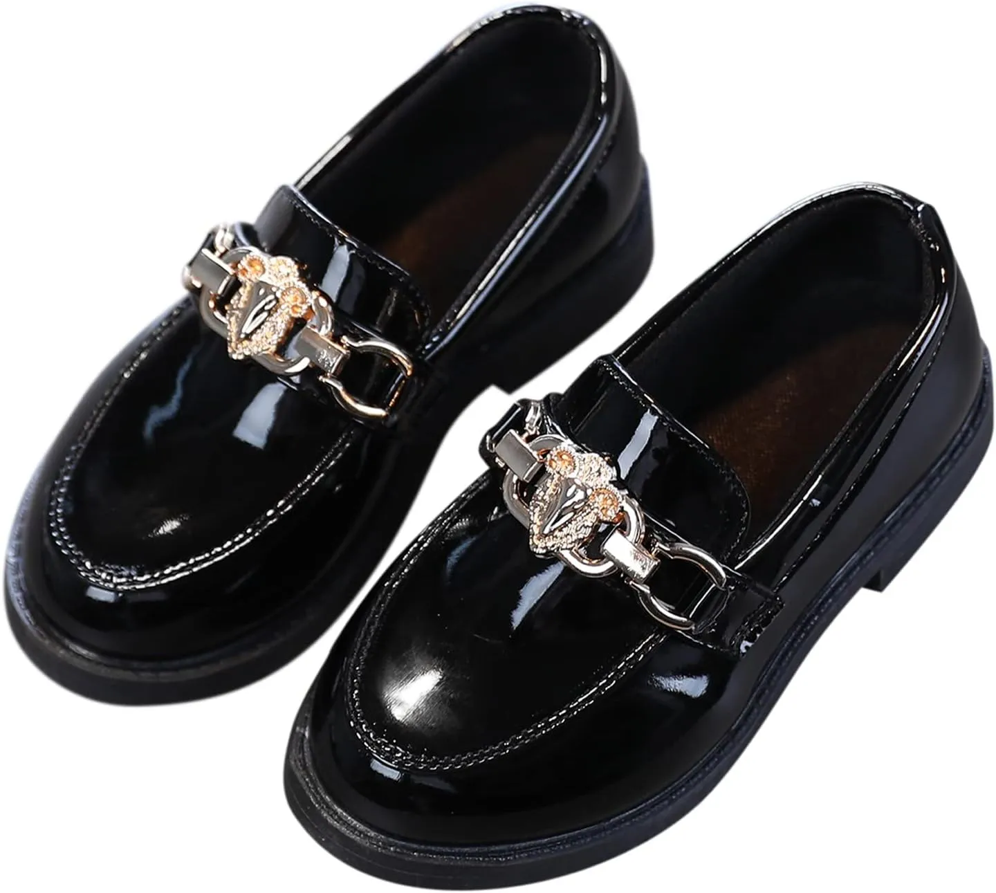 EnJoCho Toddler Single Shoes Girls Slip On Leather Shoes Loafer Rhinestone Decoration Flats School Dress Shoes for Children