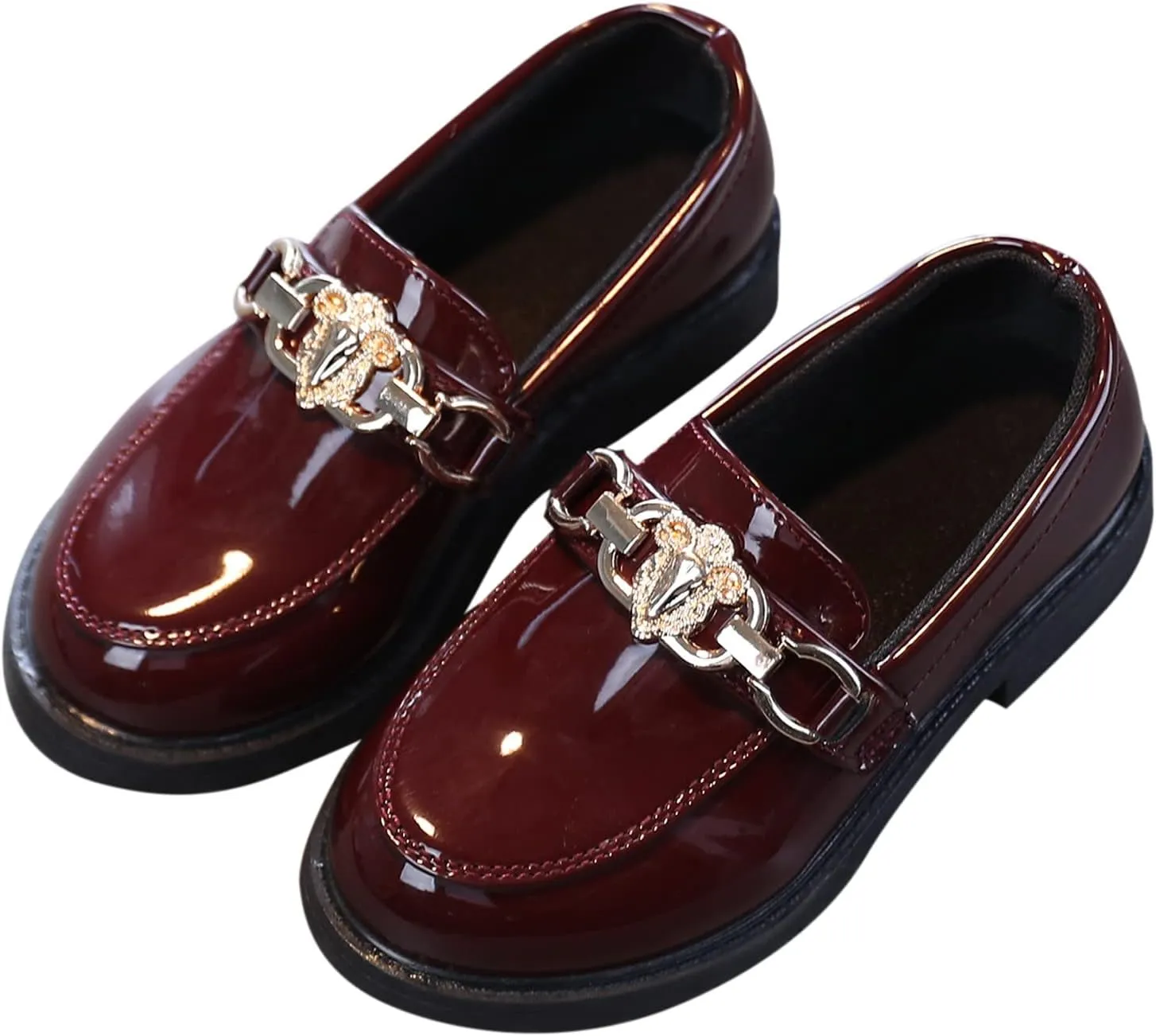 EnJoCho Toddler Single Shoes Girls Slip On Leather Shoes Loafer Rhinestone Decoration Flats School Dress Shoes for Children