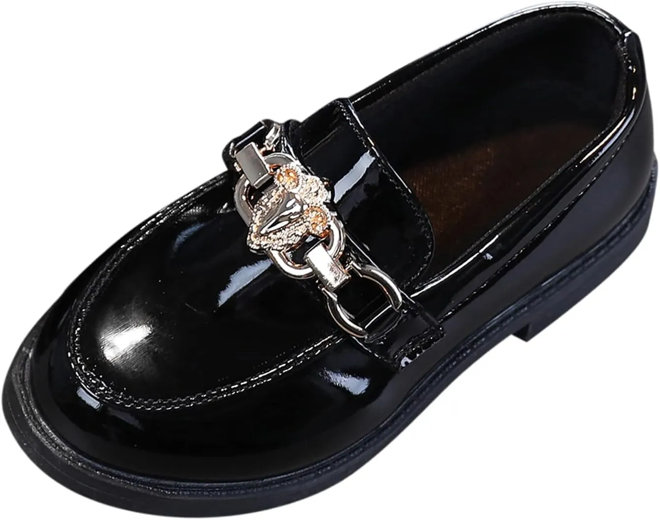 EnJoCho Toddler Single Shoes Girls Slip On Leather Shoes Loafer Rhinestone Decoration Flats School Dress Shoes for Children