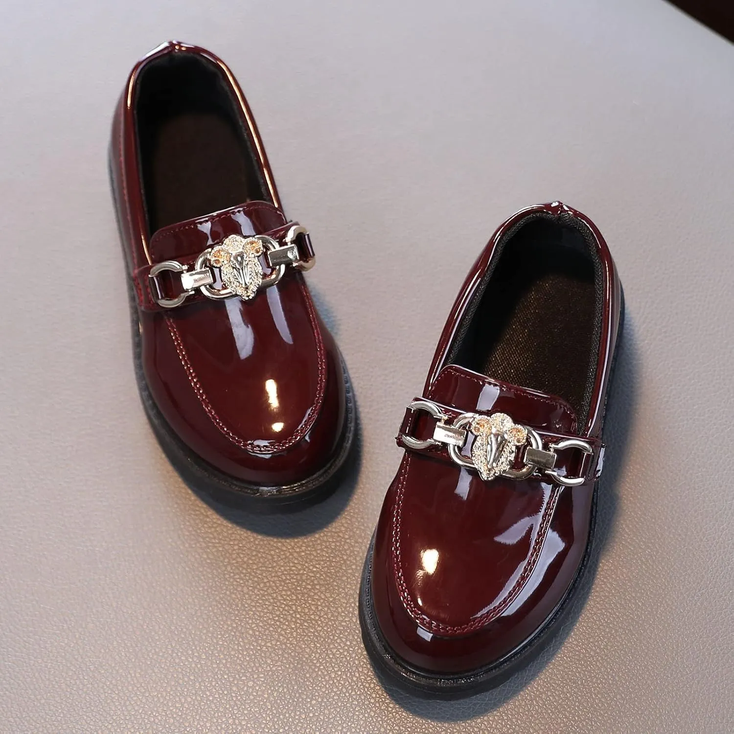 EnJoCho Toddler Single Shoes Girls Slip On Leather Shoes Loafer Rhinestone Decoration Flats School Dress Shoes for Children