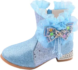EnJoCho Toddler Single Shoes Toddler Girls Booties Little Kid Shoes Short Boots Girls Ankle Boots Cotton (Blue, 12.5-13 Years)