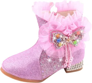 EnJoCho Toddler Single Shoes Toddler Girls Booties Little Kid Shoes Short Boots Girls Ankle Boots Cotton Shoes (Pink, 7-8 Years)