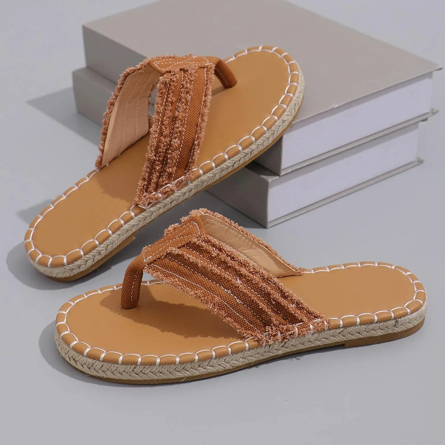 Espadrille Sandals for Women Flat Breathable Clip Toe Flip Flops Summer Boho Beach Slippers Slip On Fisherman Sandals