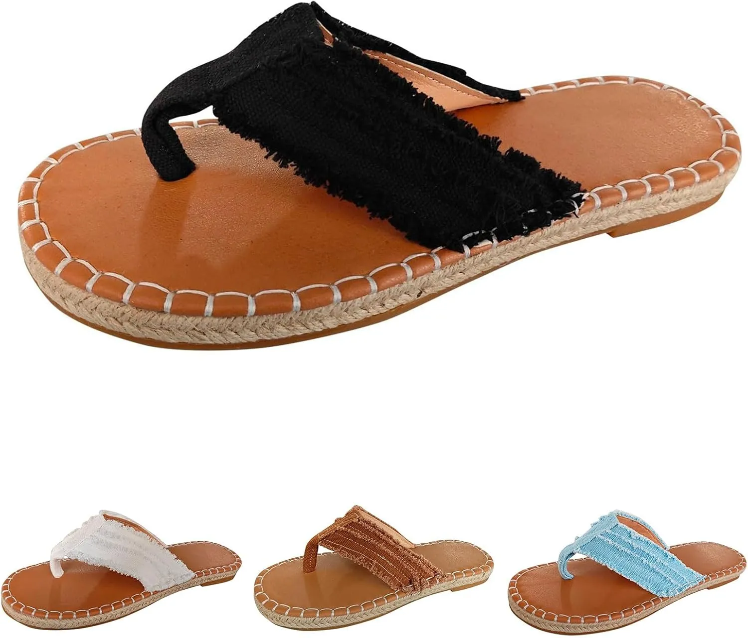 Espadrille Sandals for Women Flat Breathable Clip Toe Flip Flops Summer Boho Beach Slippers Slip On Fisherman Sandals