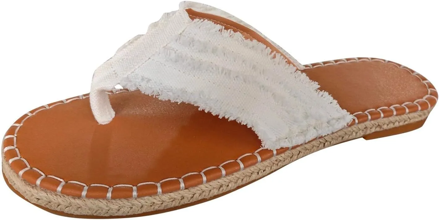 Espadrille Sandals for Women Flat Breathable Clip Toe Flip Flops Summer Boho Beach Slippers Slip On Fisherman Sandals