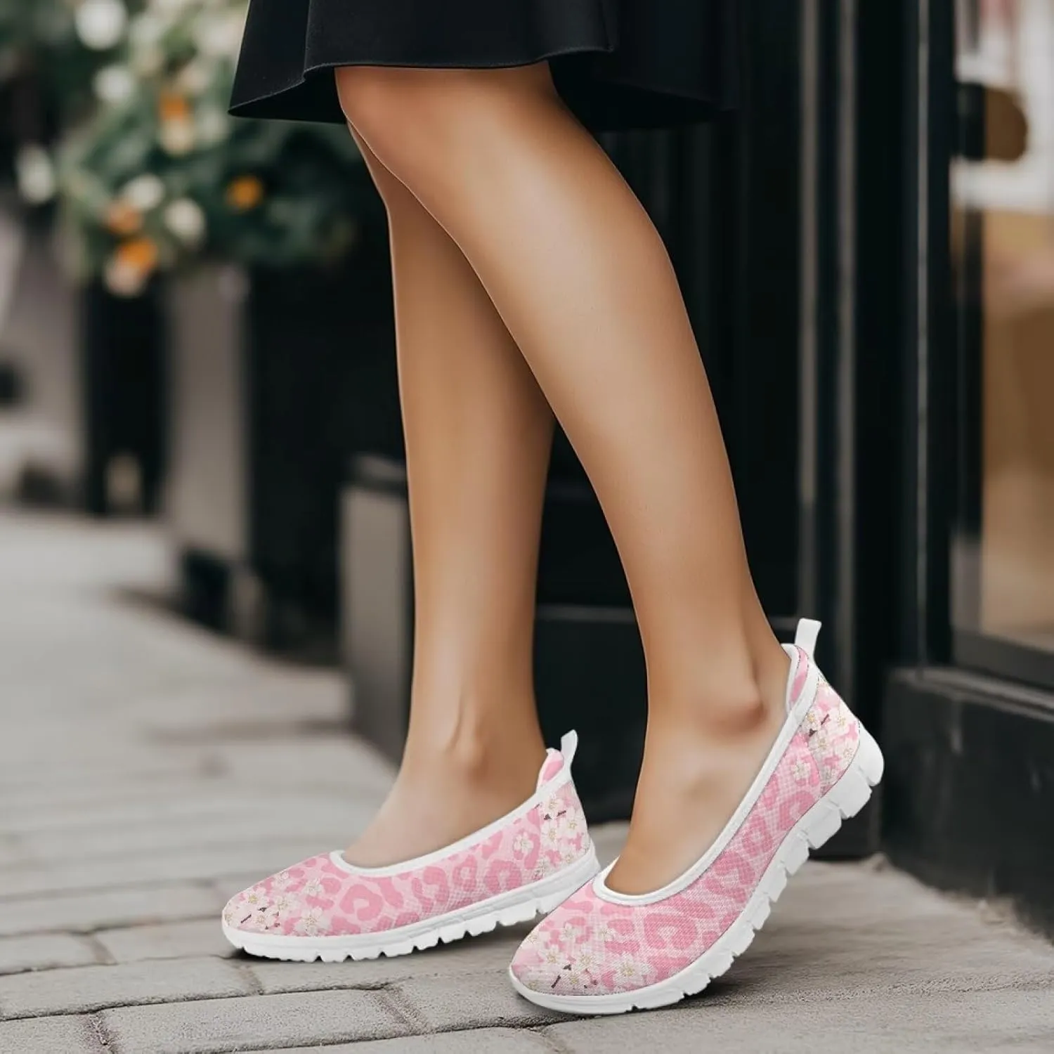 Fashion Sneakers for Women Printing Shoes Lightweight Walking Flying Mesh Casual Slip Ons Comfortable Art Painted Soft Cherry Blossoms ShoesUS Size 6-11