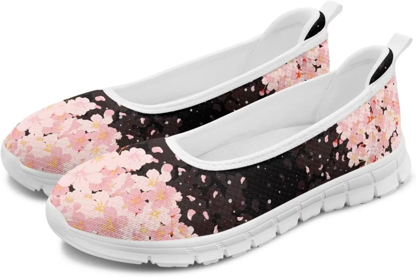 Fashion Sneakers for Women Printing Shoes Lightweight Walking Flying Mesh Casual Slip Ons Comfortable Art Painted Soft Cherry Blossoms ShoesUS Size 6-11