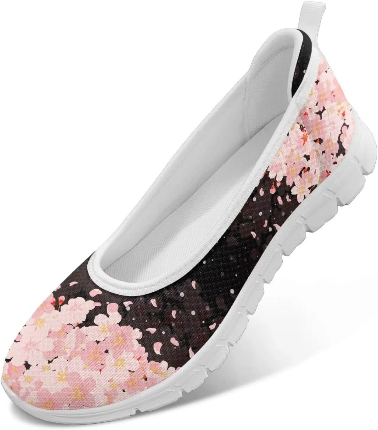 Fashion Sneakers for Women Printing Shoes Lightweight Walking Flying Mesh Casual Slip Ons Comfortable Art Painted Soft Cherry Blossoms ShoesUS Size 6-11