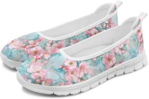 Fashion Sneakers for Women Printing Shoes Lightweight Walking Flying Mesh Casual Slip Ons Comfortable Art Painted Soft Cherry Blossoms ShoesUS Size 6-11
