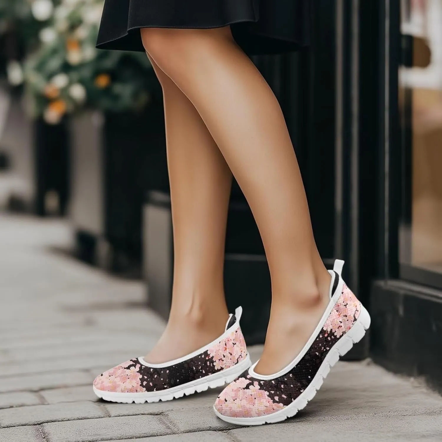 Fashion Sneakers for Women Printing Shoes Lightweight Walking Flying Mesh Casual Slip Ons Comfortable Art Painted Soft Cherry Blossoms ShoesUS Size 6-11