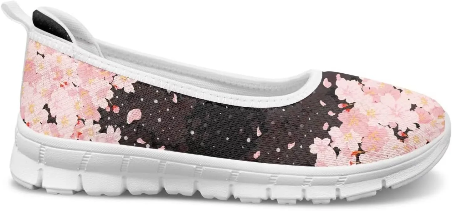 Fashion Sneakers for Women Printing Shoes Lightweight Walking Flying Mesh Casual Slip Ons Comfortable Art Painted Soft Cherry Blossoms ShoesUS Size 6-11
