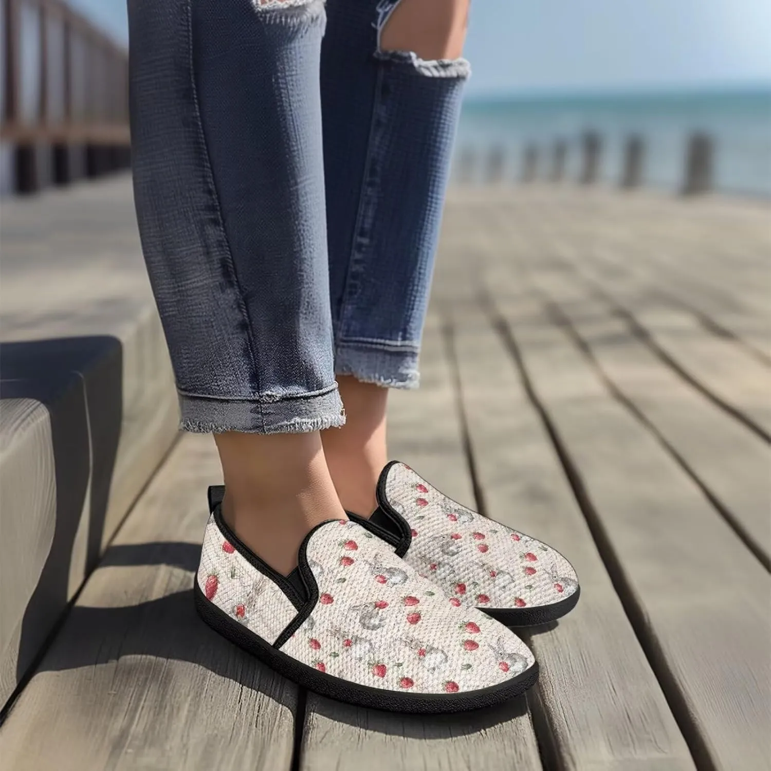 Fashion Sneakers for Women Shoes Lightweight Walking Casual Slip Ons Comfortable Art Painted Soft Athletic Travel Shoes for Ladies Sea Serise US Size 6-11