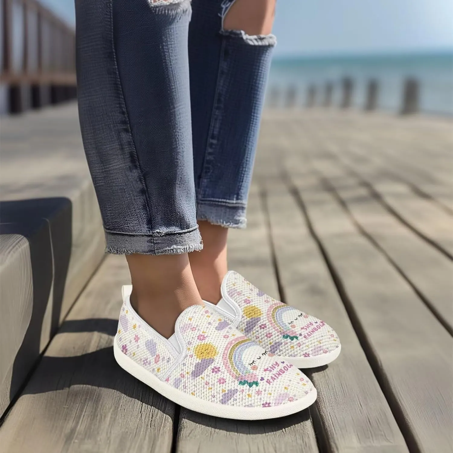 Fashion Sneakers for Women Shoes Lightweight Walking Casual Slip Ons Comfortable Art Painted Soft Athletic Travel Shoes for Ladies Sea Serise US Size 6-11
