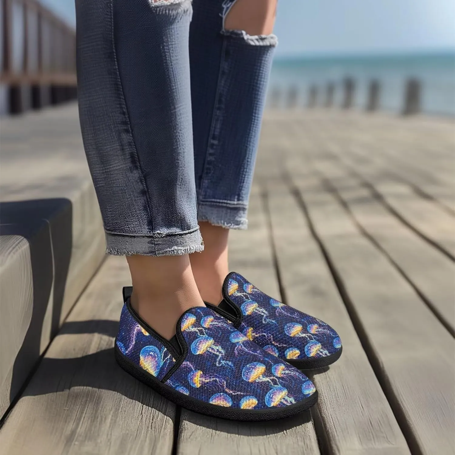 Fashion Sneakers for Women Shoes Lightweight Walking Casual Slip Ons Comfortable Art Painted Soft Athletic Travel Shoes for Ladies Sea Serise US Size 6-11