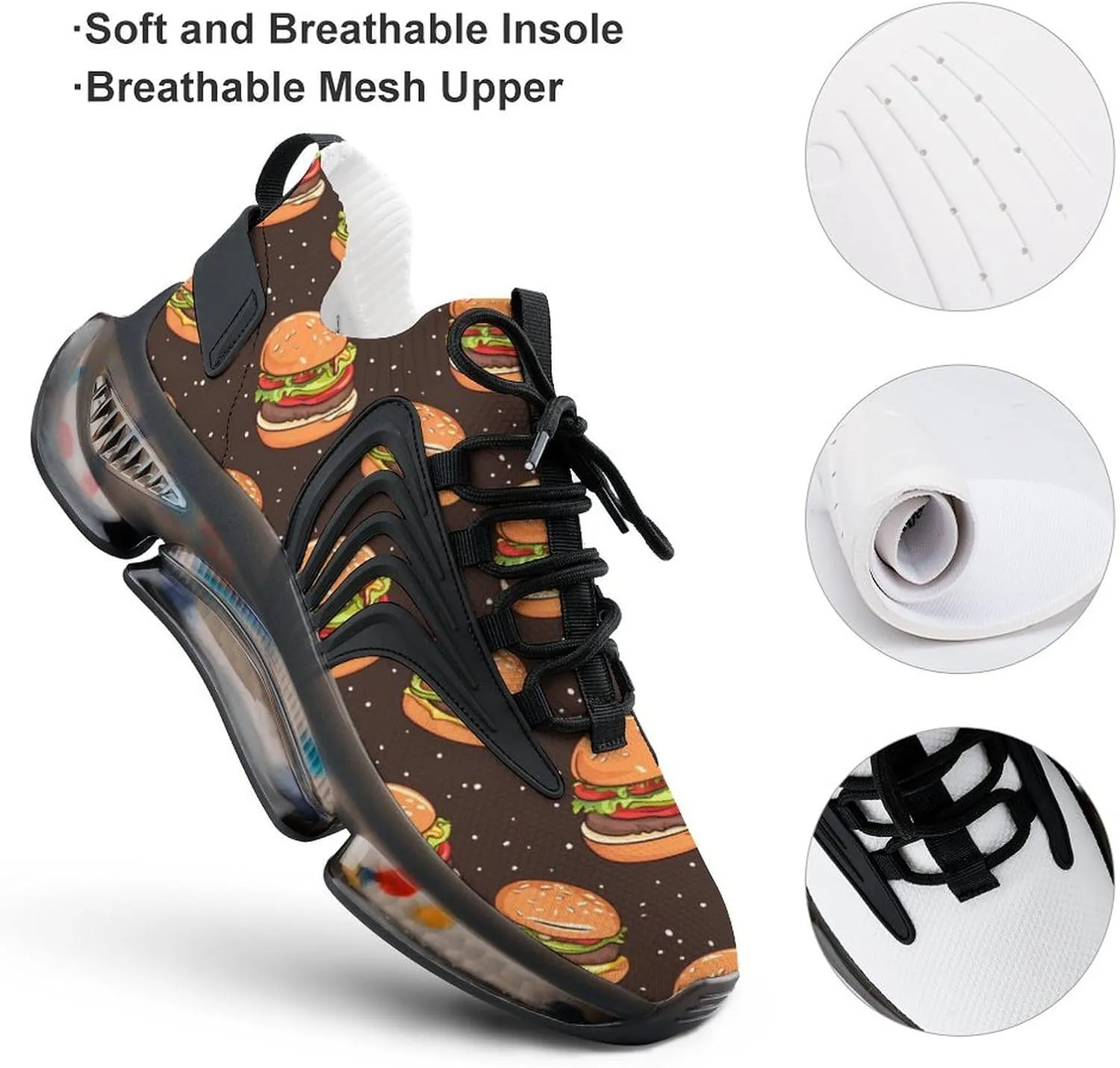 Fast Food Burgers Men's Running Shoes Lightweight Walking Shoe Breathable Sneaker