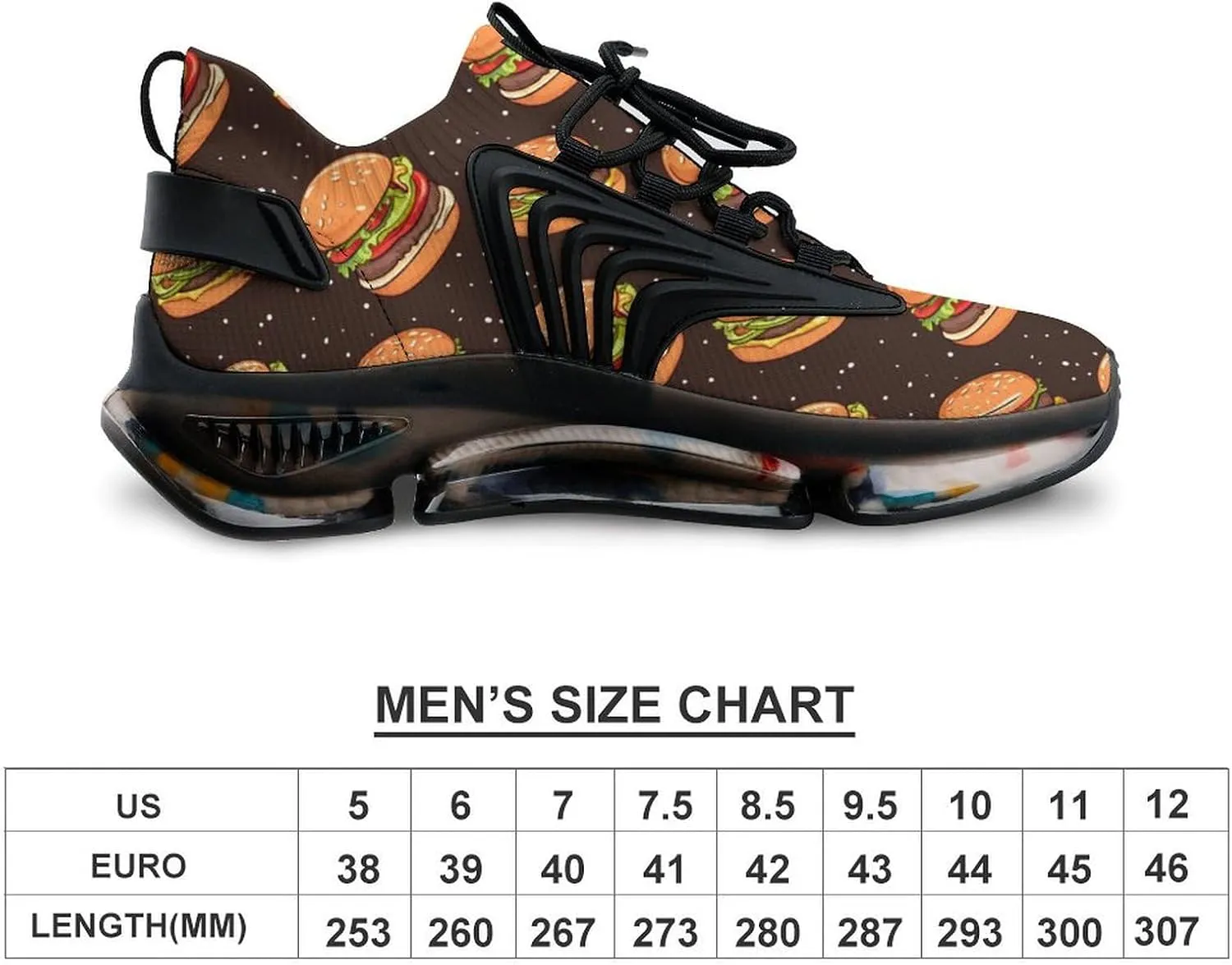Fast Food Burgers Men's Running Shoes Lightweight Walking Shoe Breathable Sneaker
