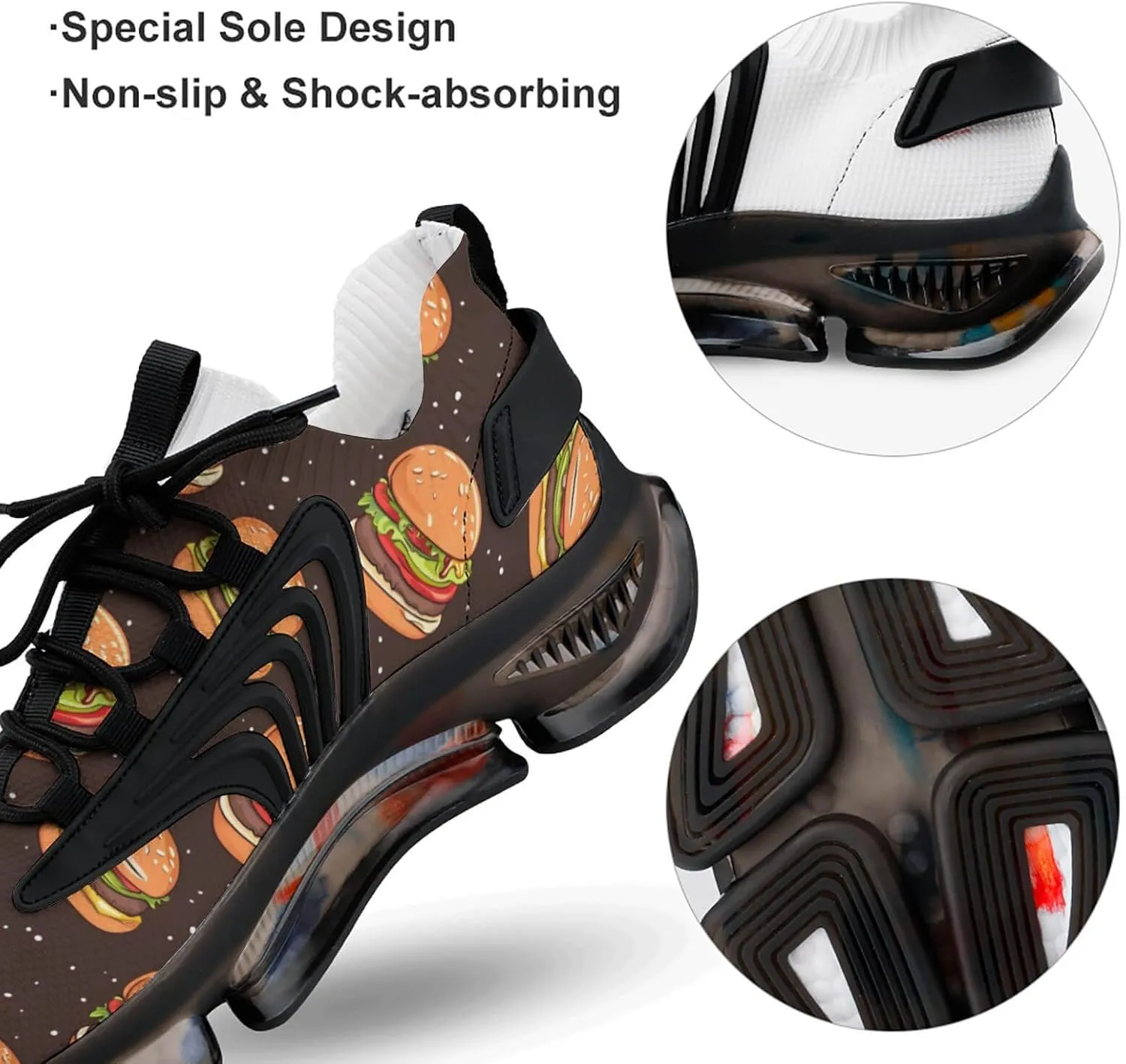 Fast Food Burgers Men's Running Shoes Lightweight Walking Shoe Breathable Sneaker