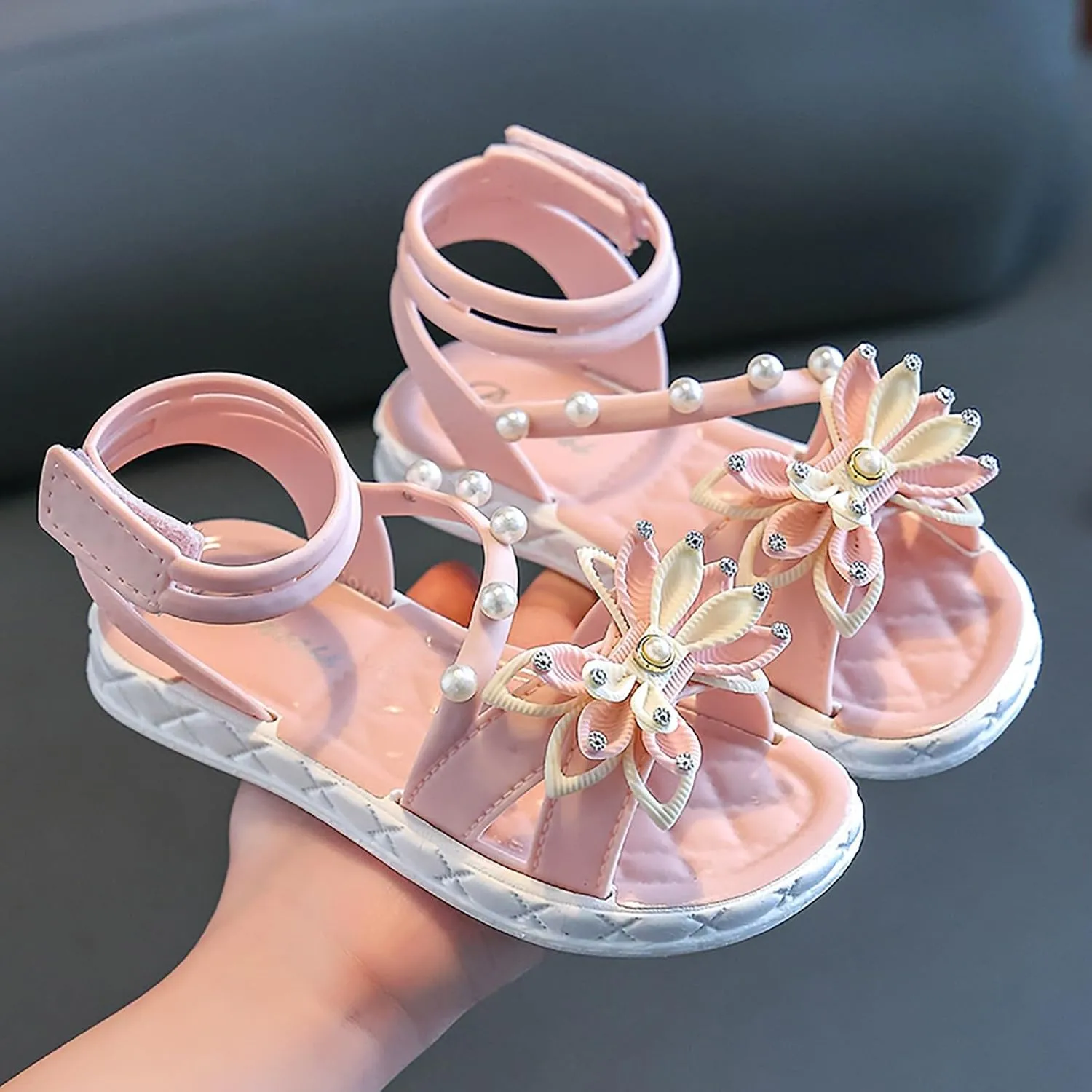 Flat Sandals Summer Shoes for Kids Big Kids Children Shoes Fashion Flower Thick Soled Sandals Soft Sole Comfortable Princess