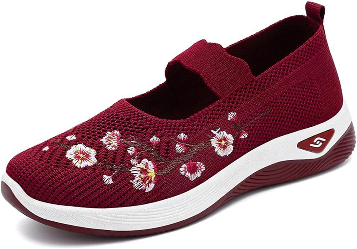 Flower Embroidered Slip On Knitting Flat Loafers for Women Comfortable Soft Sole Tennis Shoes Breathable Mesh Comfy Platform Non Slip Walking Sneakers