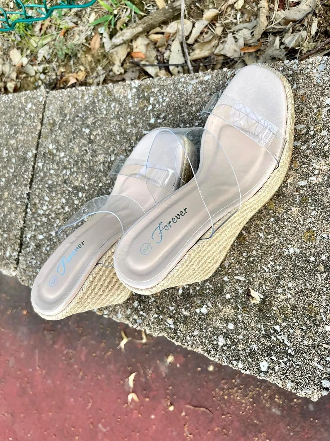 Forever Link Women Espadrille Platform Wedge Sandals Slide Open Toe Clear High Heel Sandals, 6