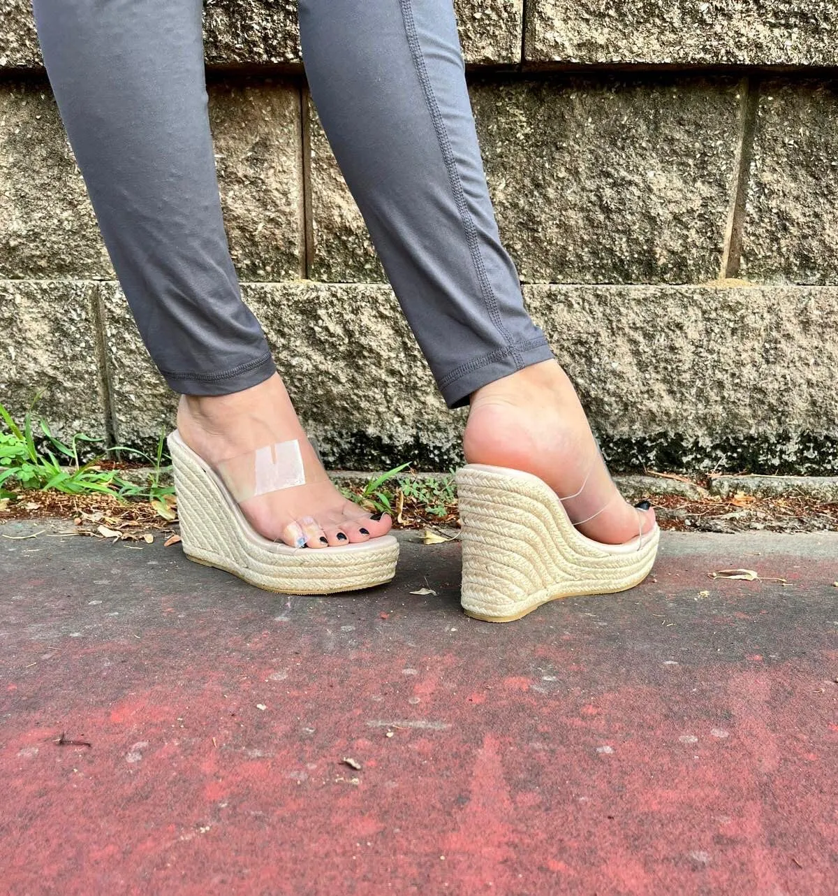 Forever Link Women Espadrille Platform Wedge Sandals Slide Open Toe Clear High Heel Sandals, 6