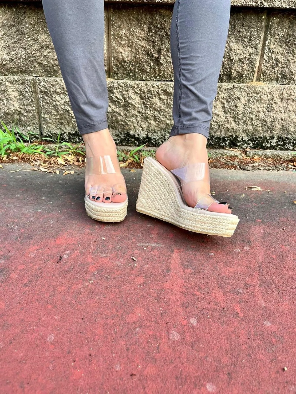 Forever Link Women Espadrille Platform Wedge Sandals Slide Open Toe Clear High Heel Sandals, 6