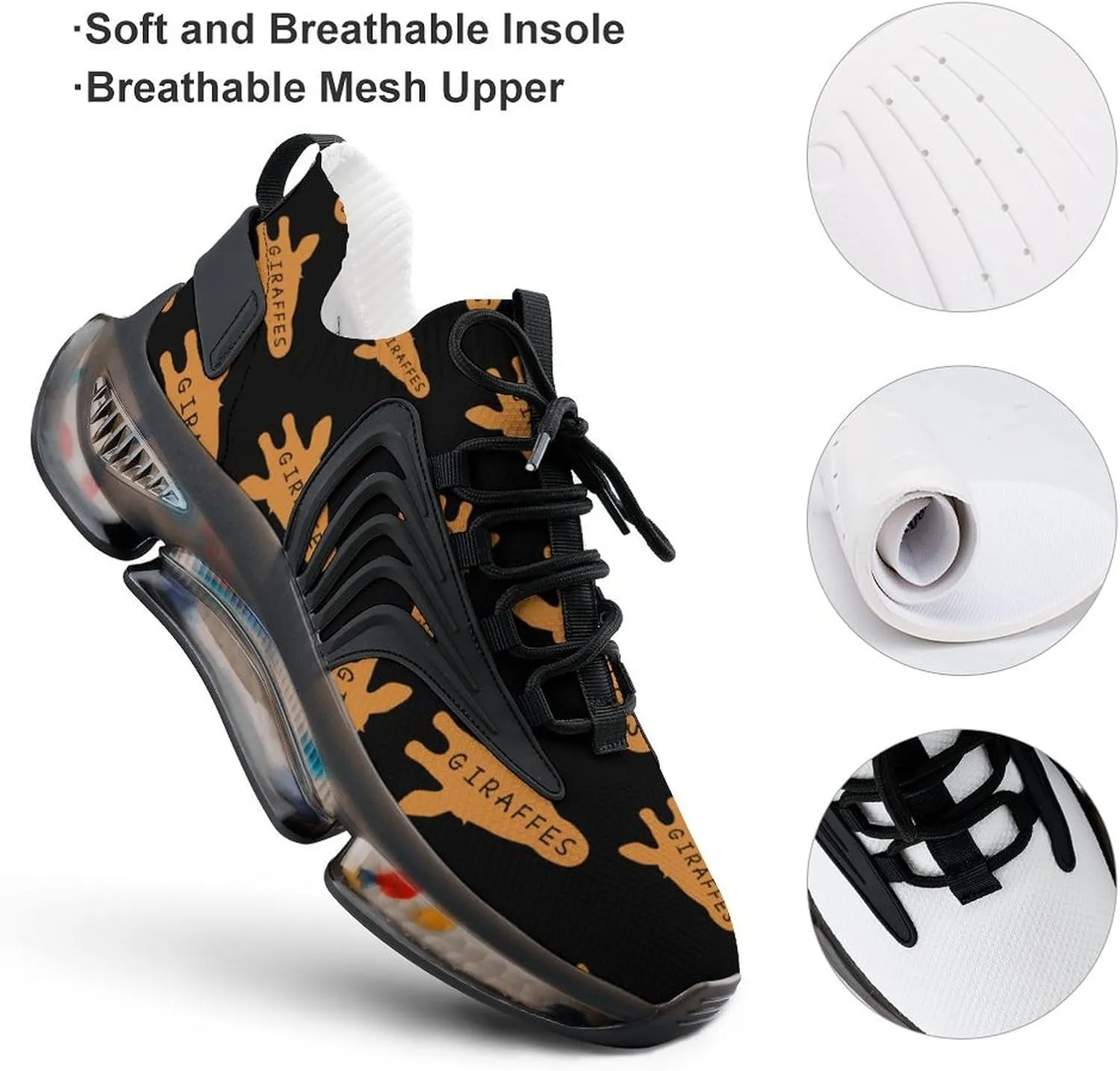 Funny Giraffe Head Men's Running Shoes Lightweight Walking Shoe Breathable Sneaker