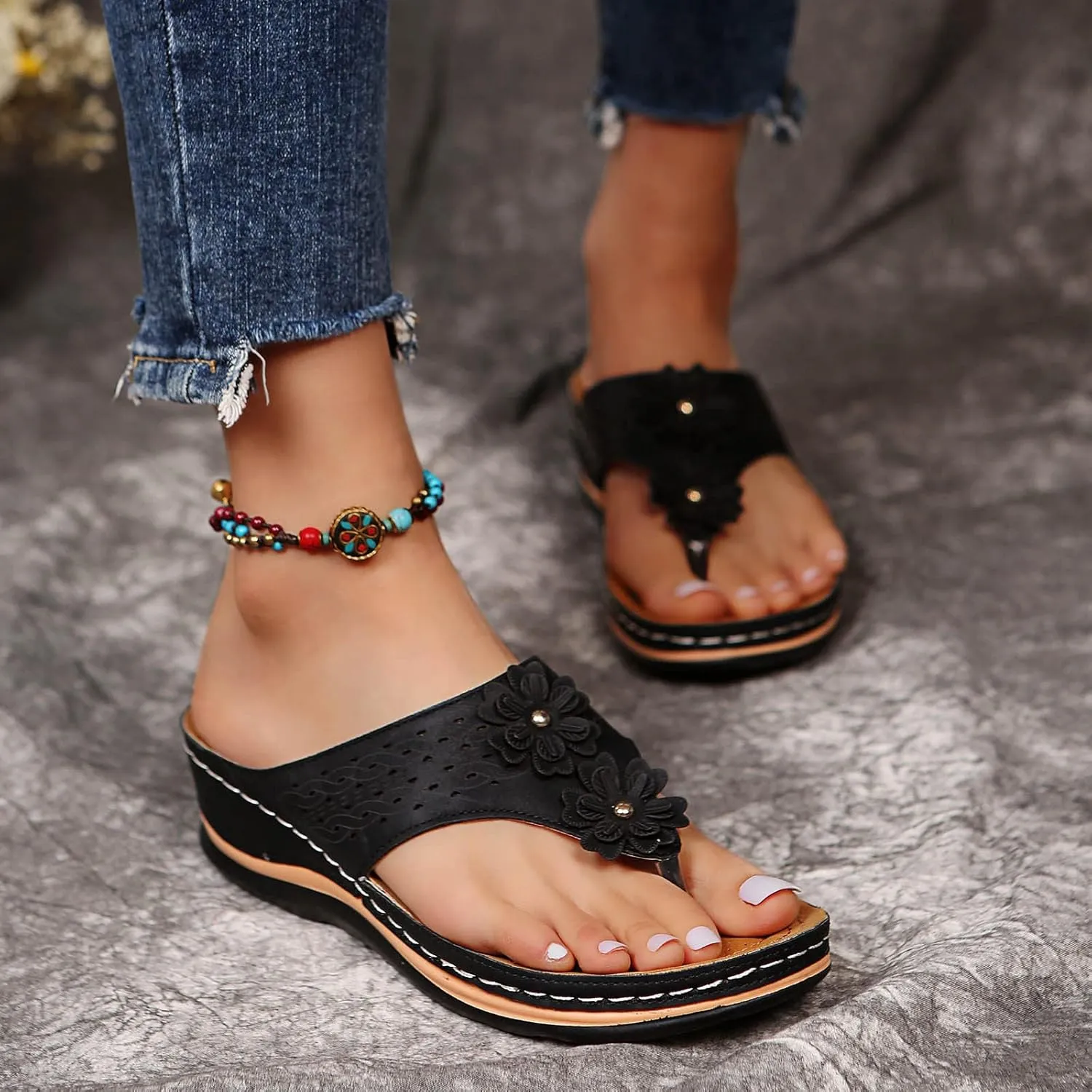 Generic Orthopedic Sandals for Women Arch Support Sandals Summer Casual Orthotic Sandals Flip Flops Comfortable Sandals