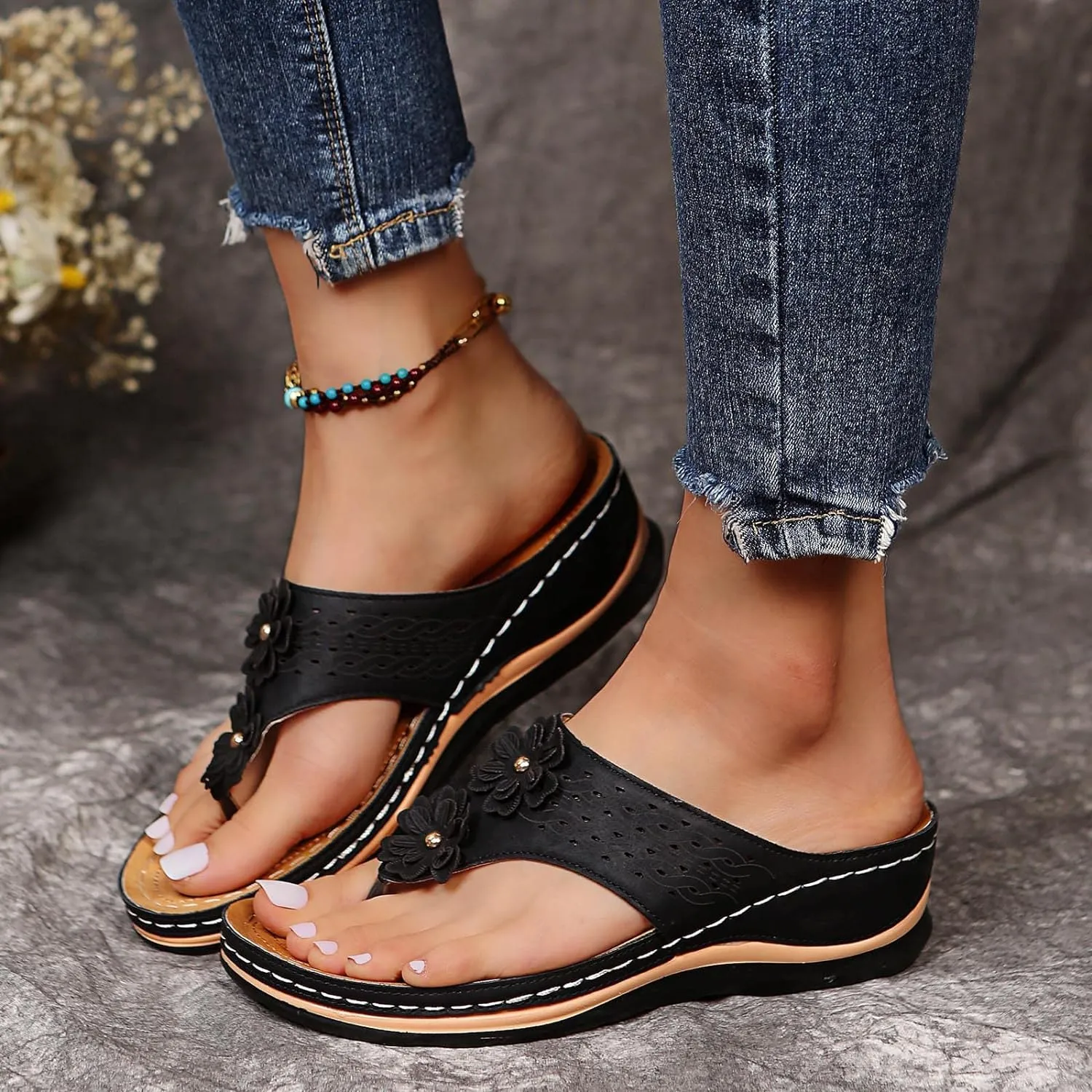 Generic Orthopedic Sandals for Women Arch Support Sandals Summer Casual Orthotic Sandals Flip Flops Comfortable Sandals