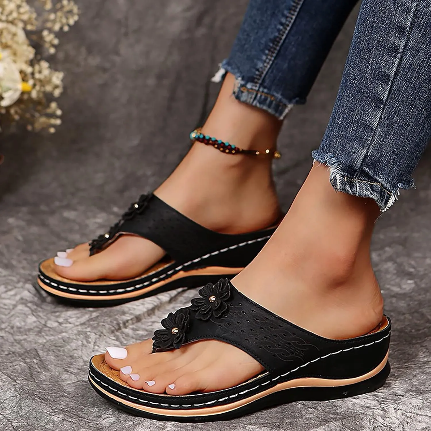 Generic Orthopedic Sandals for Women Arch Support Sandals Summer Casual Orthotic Sandals Flip Flops Comfortable Sandals