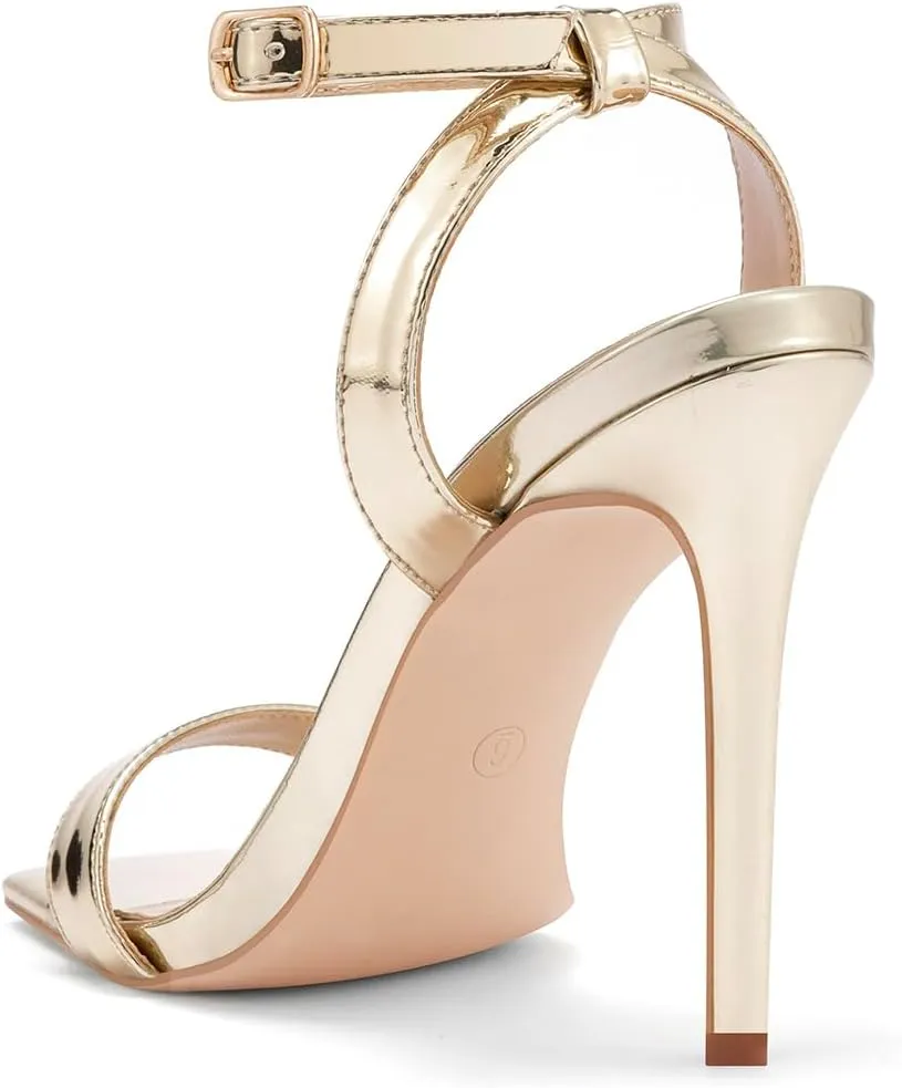 GENSHUO Women's High Heels Ankle Buckle Strap Stilettos Open Square Toe Dressy Sexy Strappy Sandals for Party Prom Homecoming Dressy Shoes