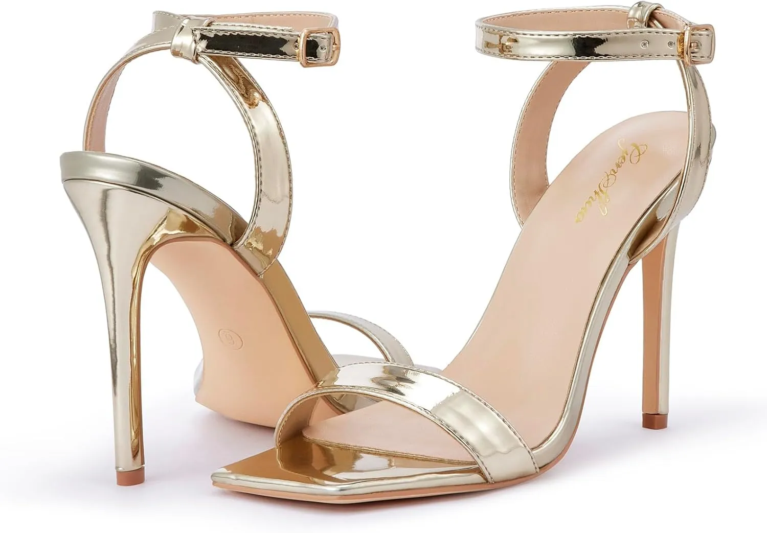 GENSHUO Women's High Heels Ankle Buckle Strap Stilettos Open Square Toe Dressy Sexy Strappy Sandals for Party Prom Homecoming Dressy Shoes
