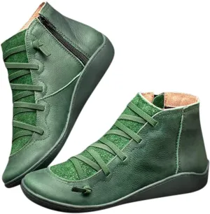 Gibobby Ankle Booties for Women Flat Heel,New Arch Support Ankle Boots Damping Shoes Lace-up Boots Side Zipper Booties