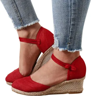 Gibobby Platform Sandals Espadrille,Women's Straps Platform Wedges Sandals Casual Summer Closed Toe Espadrilles Sandals